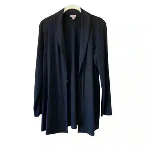 J. Jill Black Open Front Cardigan Medium Petite Shawl Collar Long Line Long Slee